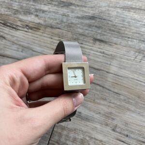 Yves Rocher Two Tone Vintage Watch Square Silver and Gold Mesh Strap Antique